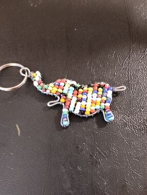 Kenyan Artisans Handcrafted Elephant Multi Color Beaded Wire 3.6 Inches